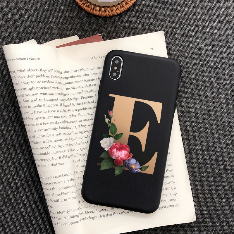В с изображением букв алфавита цветы черный чехол для телефона из ТПУ принтом iPhone
