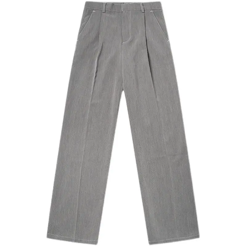 

2021 Spring And Autumn New Youth Fashion Loose Folds Solid Color Simple Trousers Fashion Casual Straight-leg Pants Gray