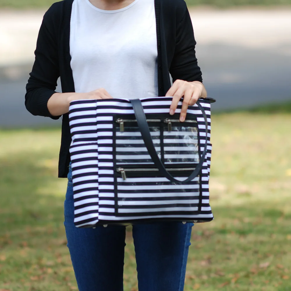Холщовая Сумка-тоут из ПВХ в полоску с прозрачными карманами | Багаж и сумки