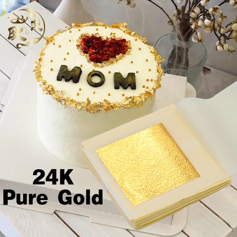 24K съедобный Золотой Фольга лист из чистого золота золочение Бумага торт