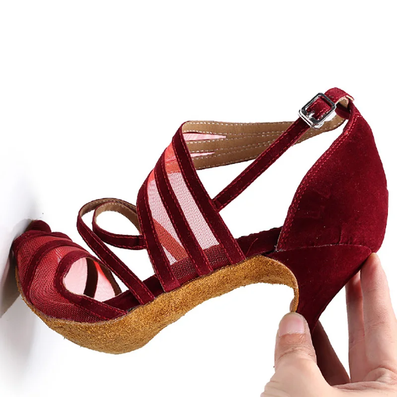 black Salsa shoes high heels 6/7. 5/8. 5 cm red Samba Tango Kizomba ballroom dance shoes Latin dance shoes woman