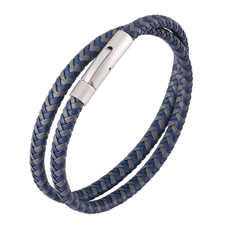 

2022 New Multi-layers Handmade Braided Leather Bracelet & Bangle For Men Stainless Steel Snaps Clasp Fashion Bangles Gift BB0493