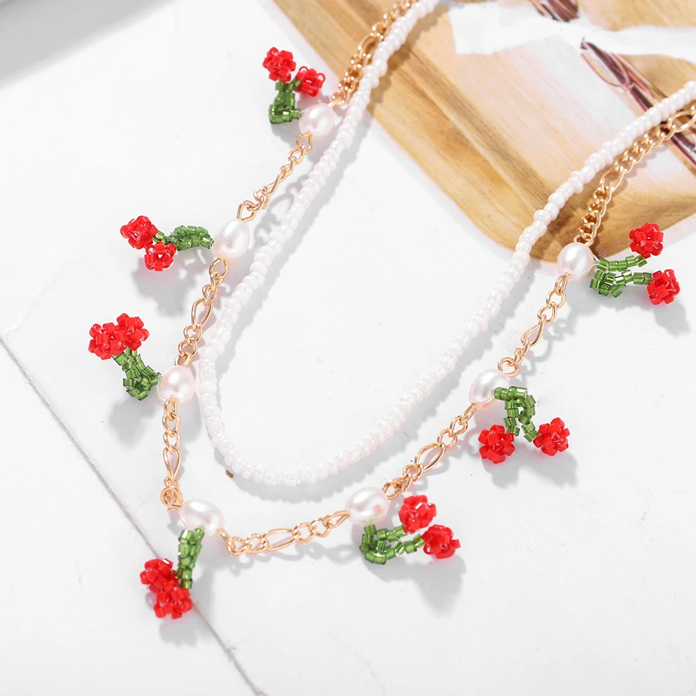 Элегантные богемные ZA Модные 2 шт вишневые ожерелья для женщин летние милые