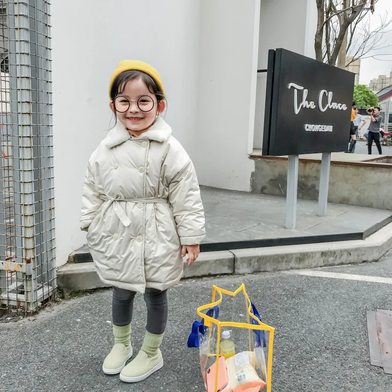 Детское пальто 2019 г. Зимнее корейское однотонное бархатное хлопковое с кроликом