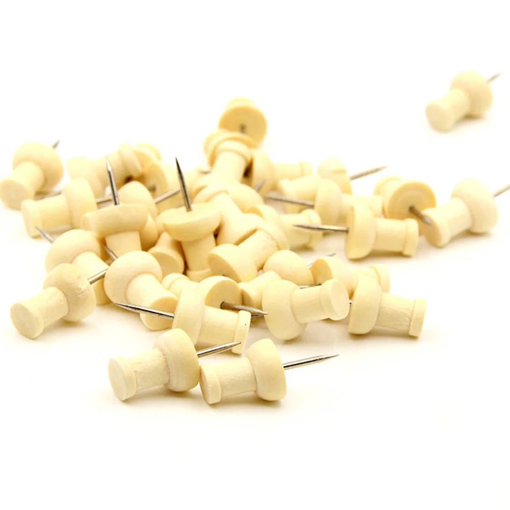 

50Pcs Wood Push Geometric Wooden Thumb Tacks Decorative for Cork Boards for Map Photos Calendar
