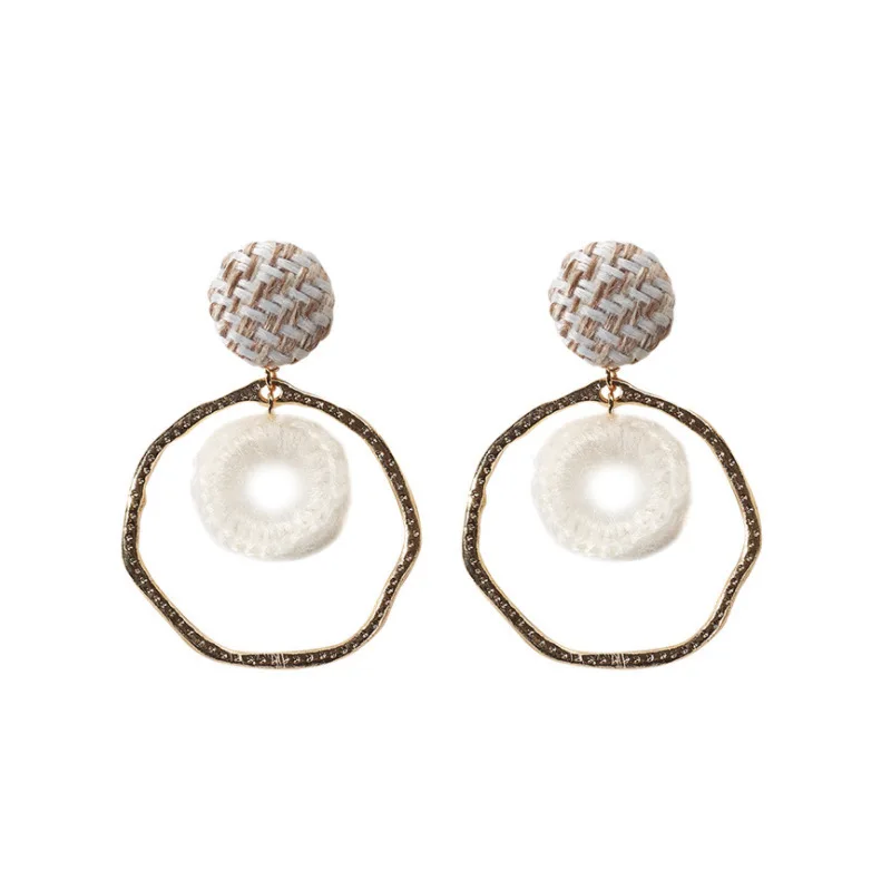 

Origin Summer Romantic Irregular Geometrical Cloth Dangle Earrings for Women Elegant Round Hollow Earrings Party Jewelry