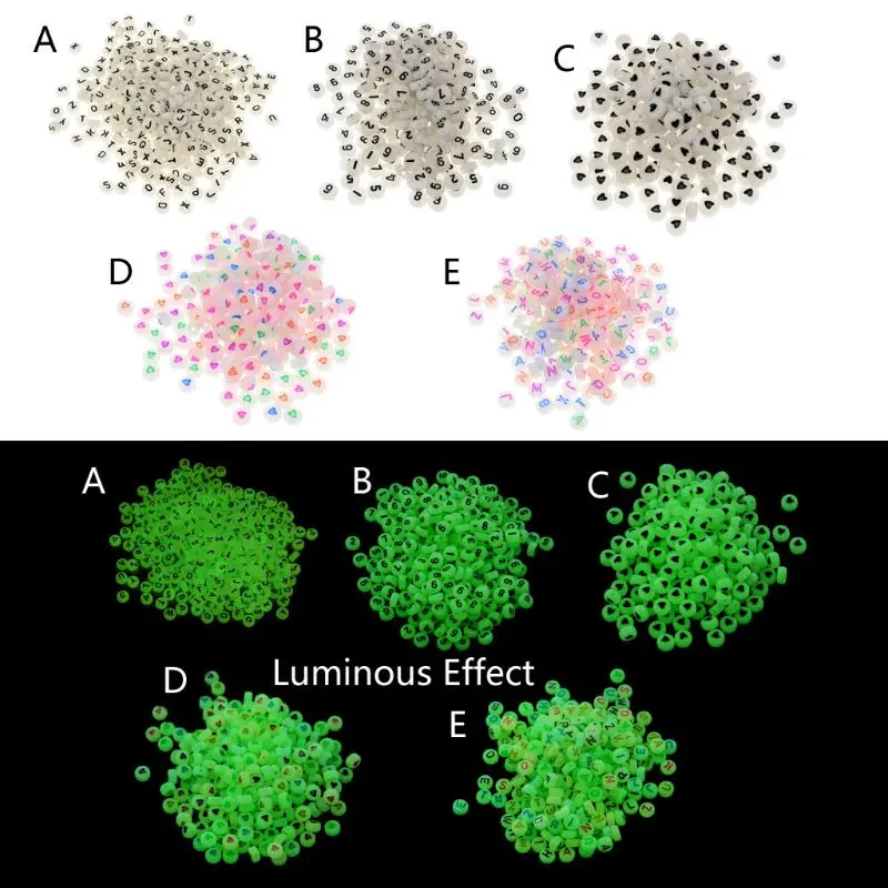 

100Pcs Alphabet Acrylic Glow In the Dark Spaced Beads Luminous Letter Beads 7mm 40JF