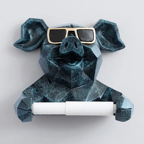 Texture Blue Pig Скандинавский череп животное скульптура подвеска тканевая поддержка для ванной стены украшение дома пленка коробка поддержка настенная бумага держатель для полотенец - Цвет: Texture Blue Pig