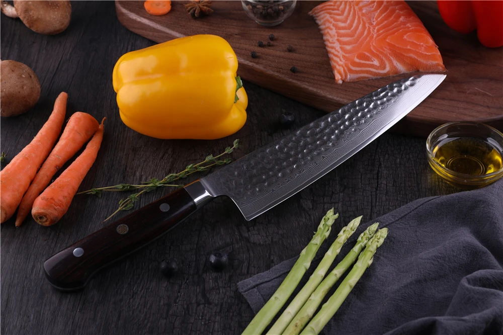 3 шт. японский шеф-повара Nakiri Gyuto Набор ножей для стейка Дамасские кухонные ножи с ручкой Dalbergia Полный Тан приготовления столовых приборов Новинка