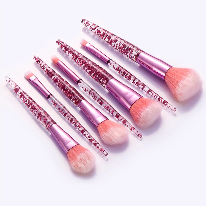7pcs 10 шт., Профессиональная Кисть для макияжа, алмазная кисточка с кристаллами, набор, акриловая ручка, кисть для нанесения основы, румян, кисть для пудры, смешанные тени для век, набор инструментов - Handle Color: 7pcs