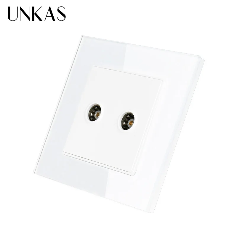 Розетка телефонная UNKAS белая роскошная Хрустальная двойная 1 клавиша RJ11 2 ядра