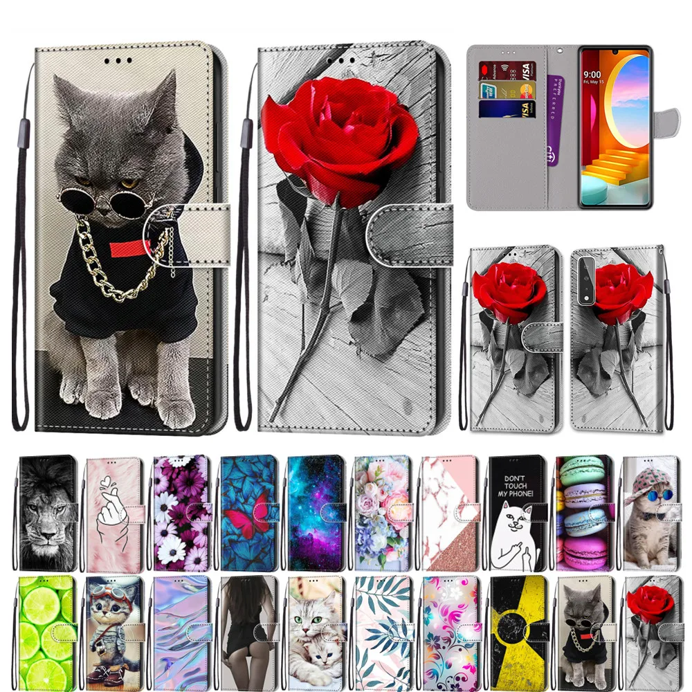 

Leather Phone Case for LG Stylo 7 5G Velvet K61 K41S K51S K31 Aristo5 Flip Wallet Cover Cute Cat Painted Card Slots Protect Capa