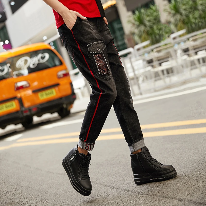 Женские джинсовые брюки Max LuLu черные винтажные рваные брюки-султанки в Корейском