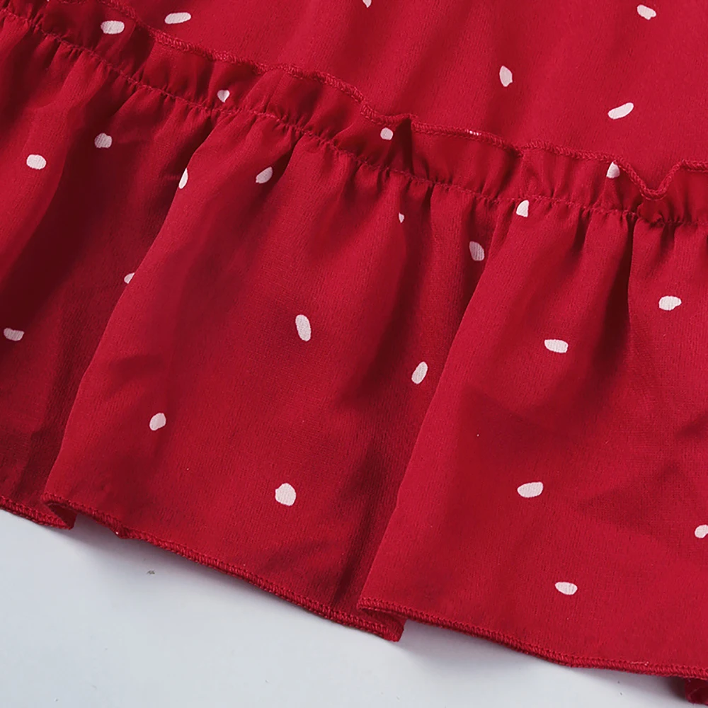 New Good Quality Factory Price Fashion Hot Selling Children's Polka Dot Square Neck Puff Sleeve Princess Dress | Детская одежда и