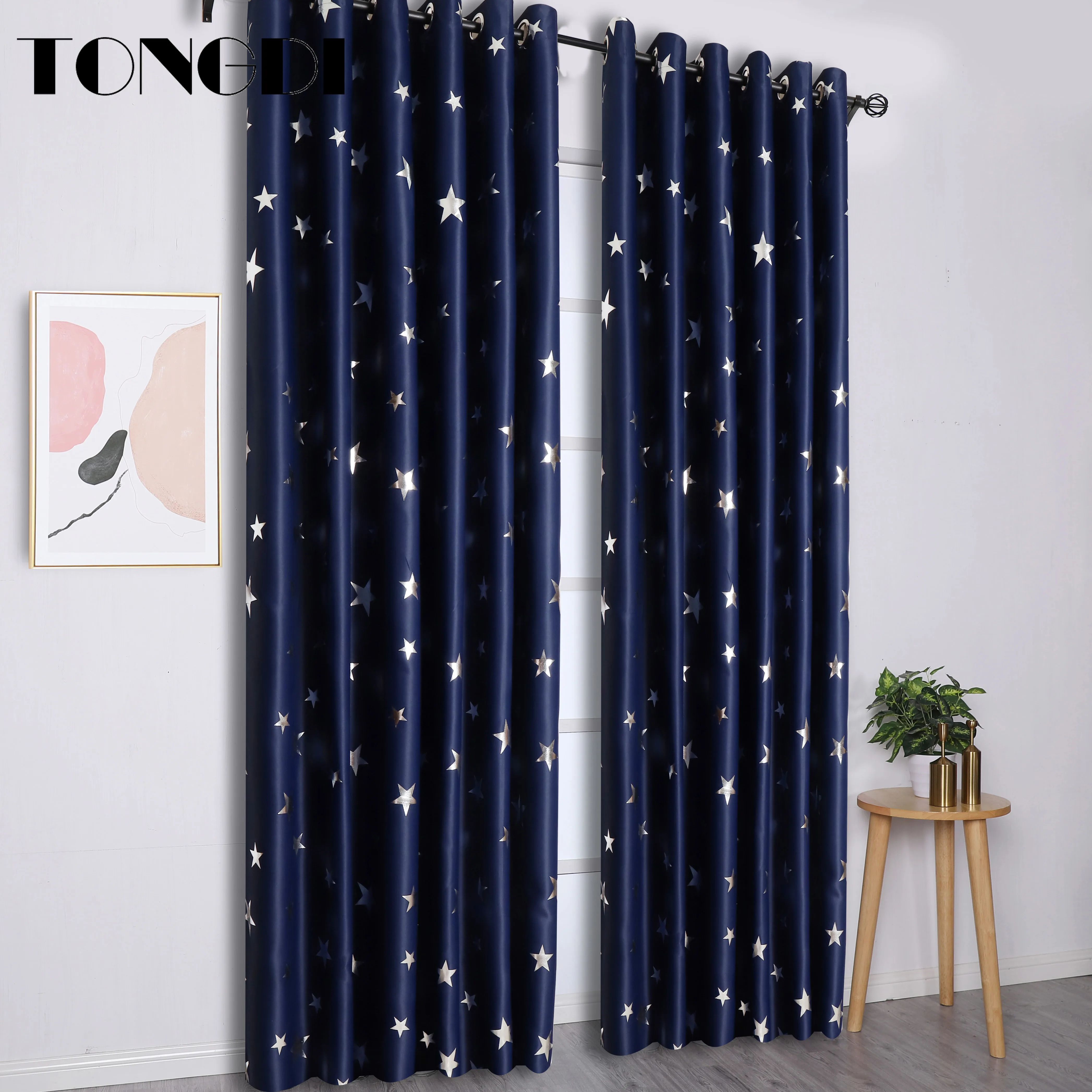 Блестящие шторы TONGDI с серебряными звездами шумоподавлением оконная панель