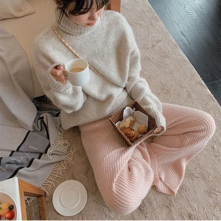 

Women 2021 Autumn Winter Fashion Turtleneck Loose Tops Female Thicken Warm Wool Sweater Tops Ladies Knitted Pullover Tops D641