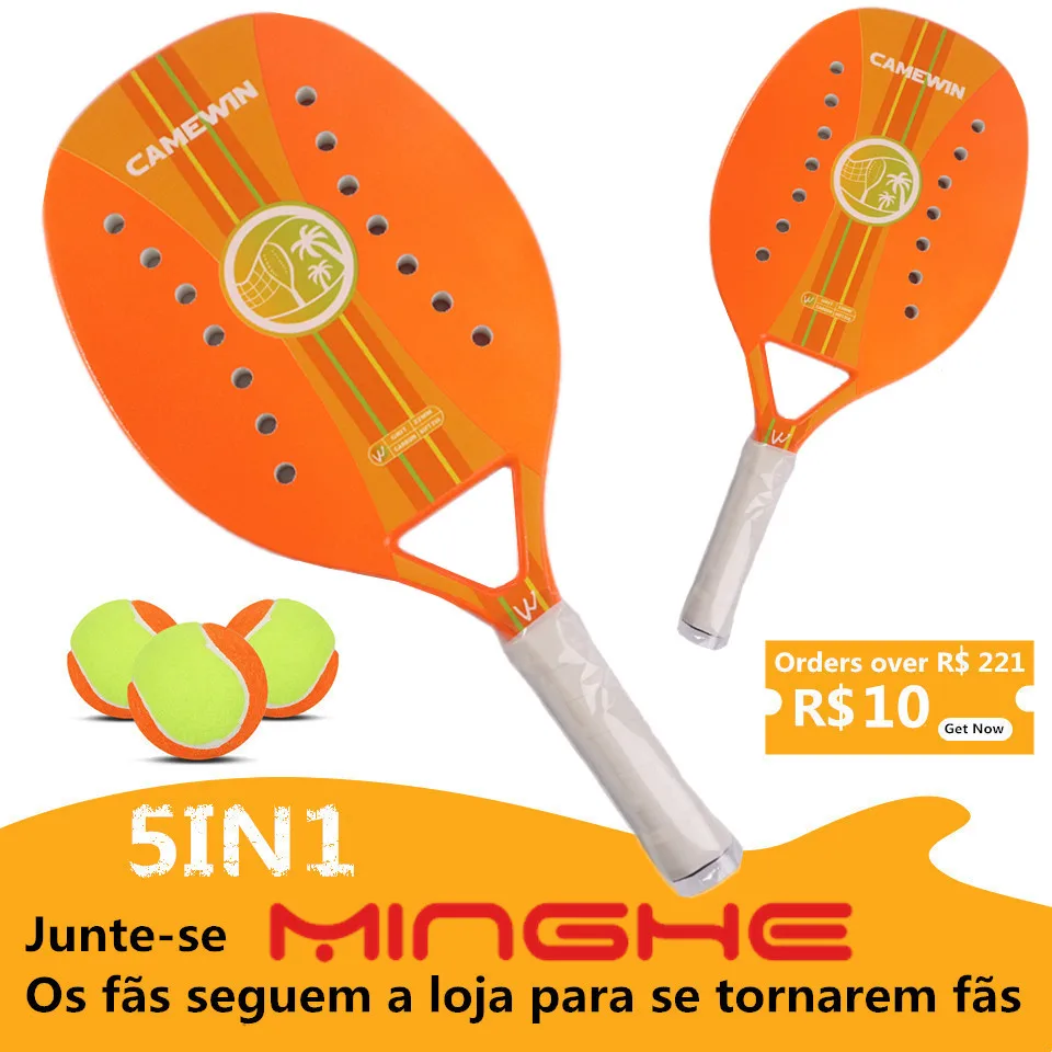 

The new orange professional beach tennis racket carbon fiber EVA elastic material can be used with beach tennis