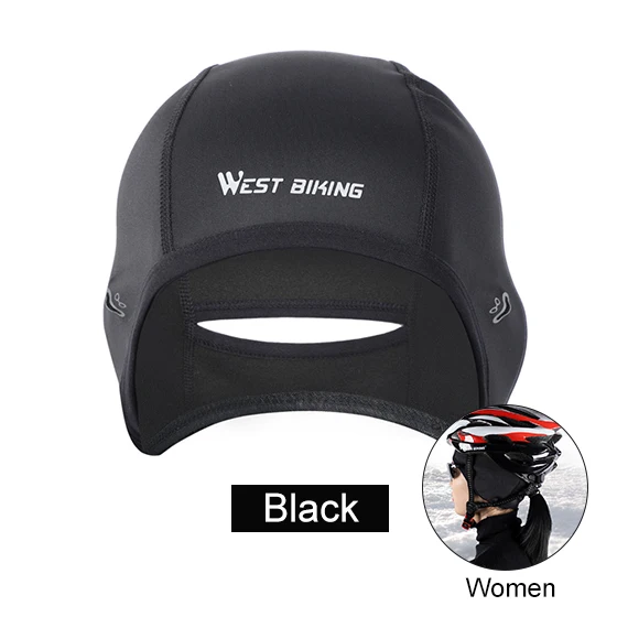 Women style Black WEST BIKING велосипедные шапки, Зимние флисовые уличные спортивные MTB велосипедные головные уборы, снежные шапки с черепом, шлемы для мужчин и женщин, Непродуваемые шапки - Цвет: Women style Black