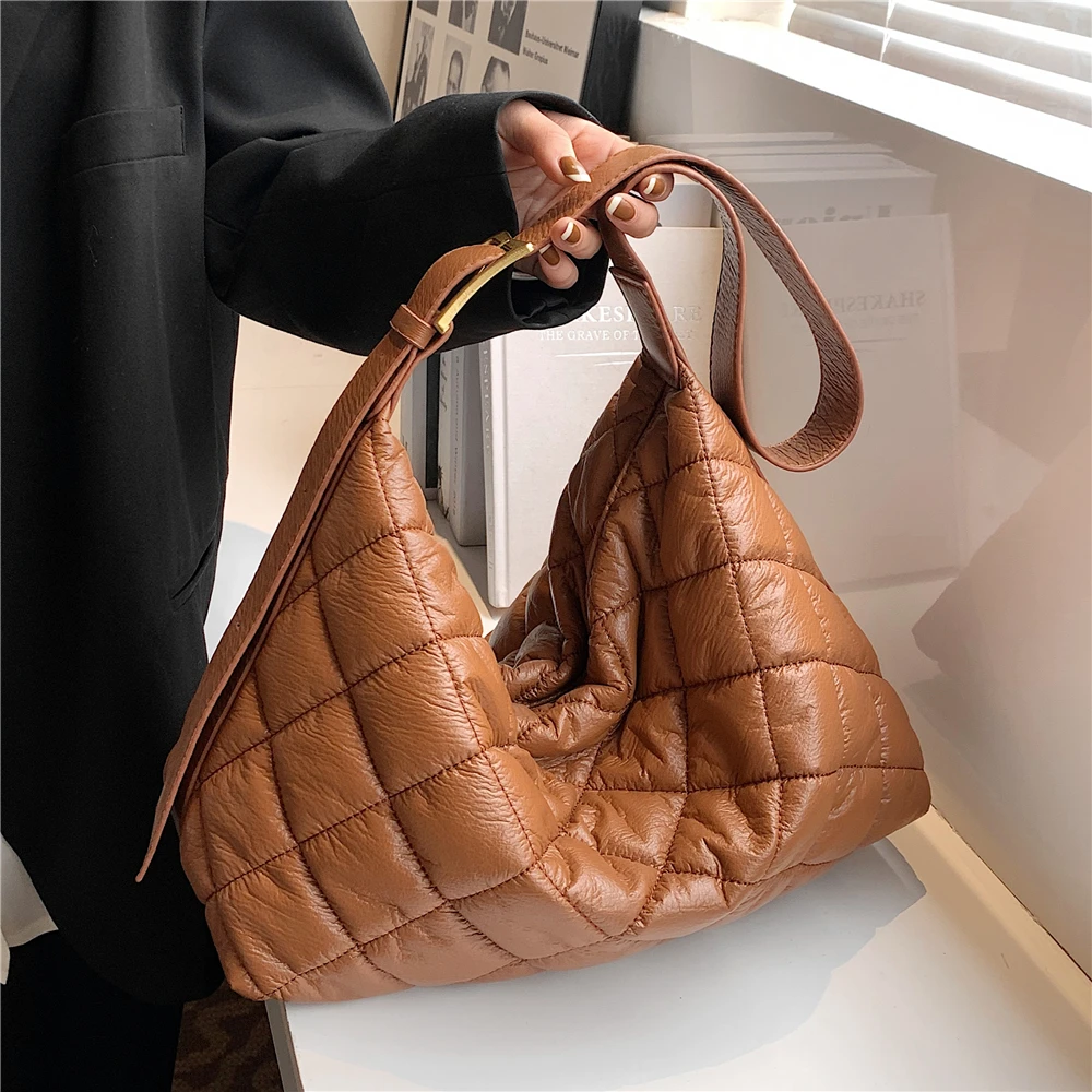 

Burminsa Vintage Quilted Hobo Shoulder Crossbody Bags For Women Brand Designer Large Down Padded Shopper Ladies Handbags 2022