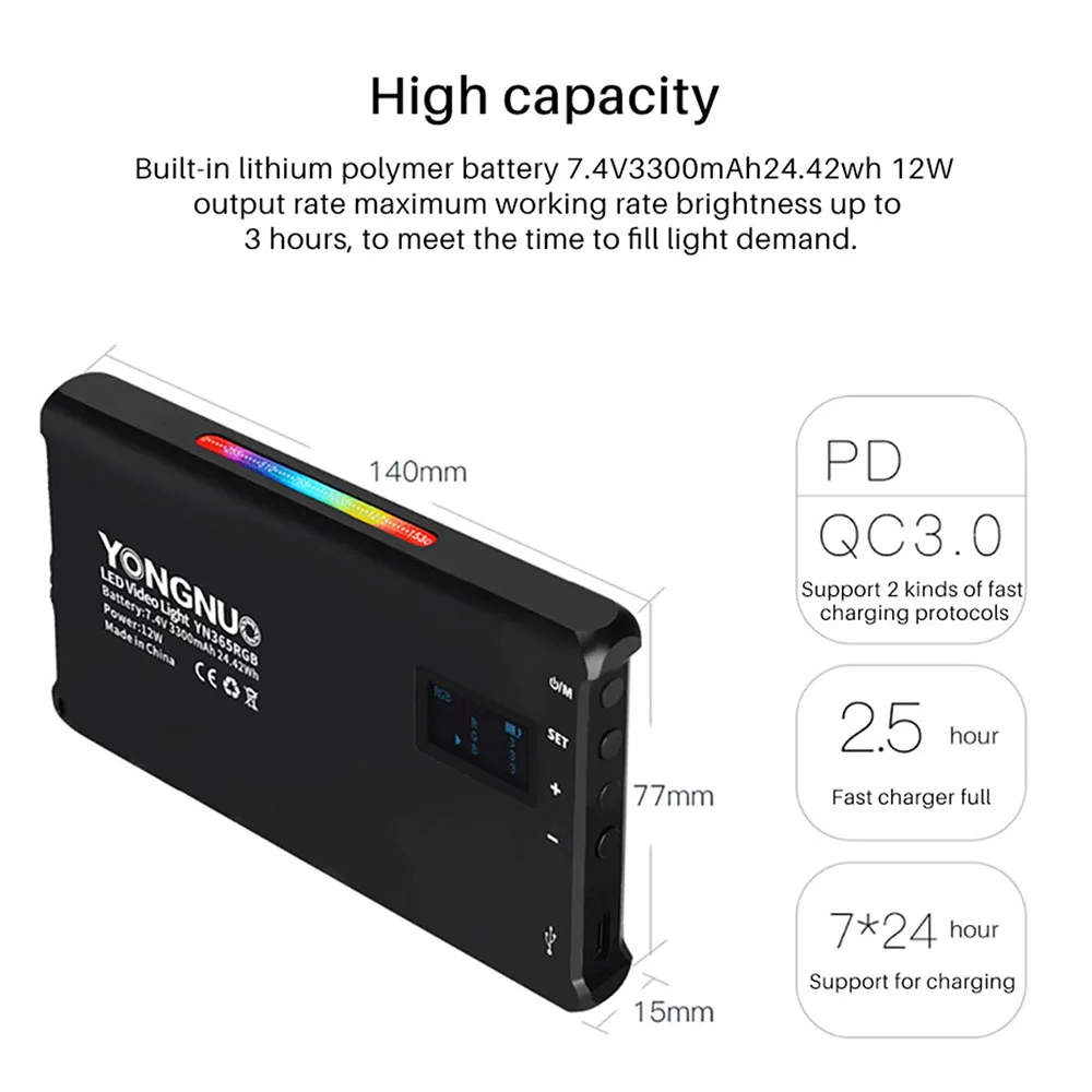 Светодиодный светильник YONGNUO YN365 RGB для фотостудии 2500k-8500k 3300 мАч полноцветная