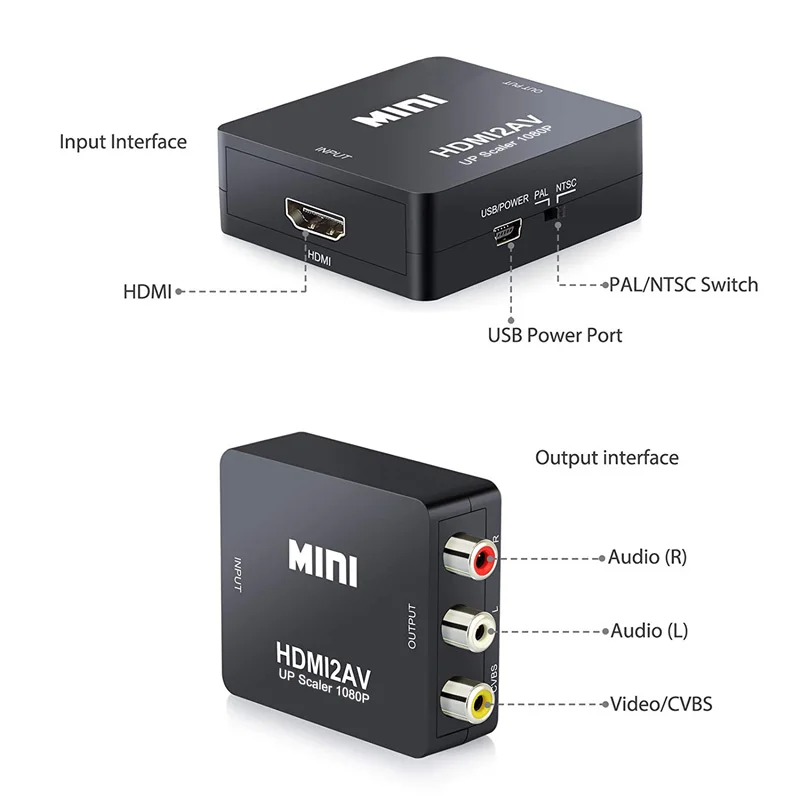 RCA к HDMI-совместим с rca 1080P VGA композитный CVBS AV видео аудио конвертер адаптер