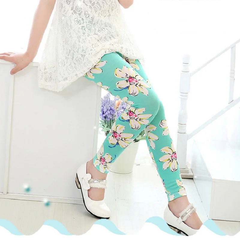 Модные штаны для девочек 3 8 лет с цветочным принтом детские на весну осень лето