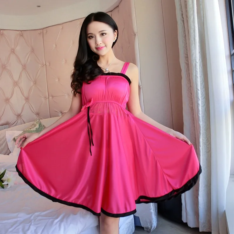 

2018 Summer Silk Satin Sexy Spaghetti Strap Lingerie Nightgowns for Women Lace Night Dress Sleepwear Babydoll Nightdress Nighty