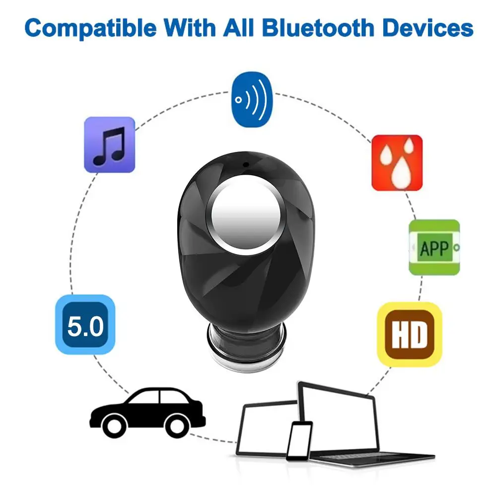 Mini Wireless Bluetooth Headset V5.0 Stereo In-Ear Sports Headphones with Microphone Handsfree to Eliminate Noise and Echo | Электроника