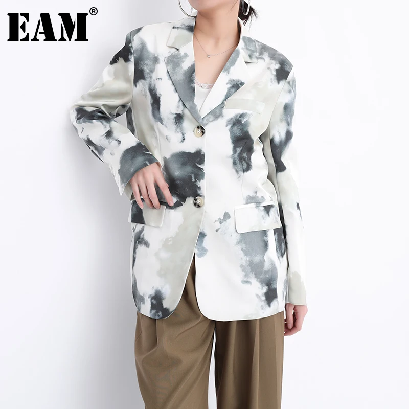 

[EAM] Women Printed Big Size Casual Blazer New Lapel Long Sleeve Loose Fit Jacket Fashion Tide Spring Autumn 2022 1DE221509