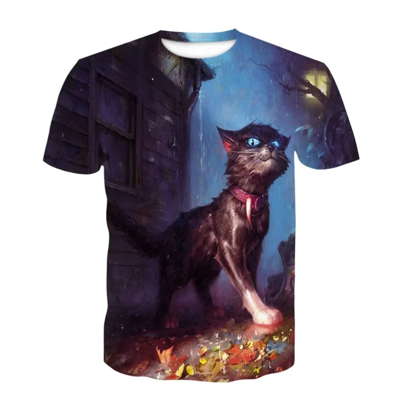 2020 г. Новая детская летняя рубашка с объемным изображением животных и кота