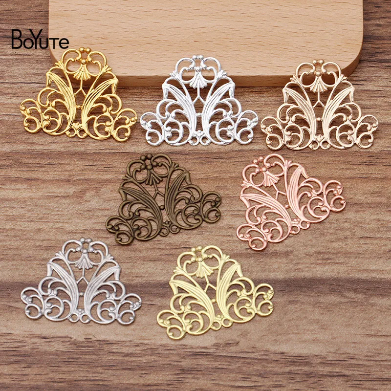 

BoYuTe (50 Pieces/Lot) 29*37MM Metal Brass Filigree Flower Materials Diy Hand Made Jewelry Findings Components
