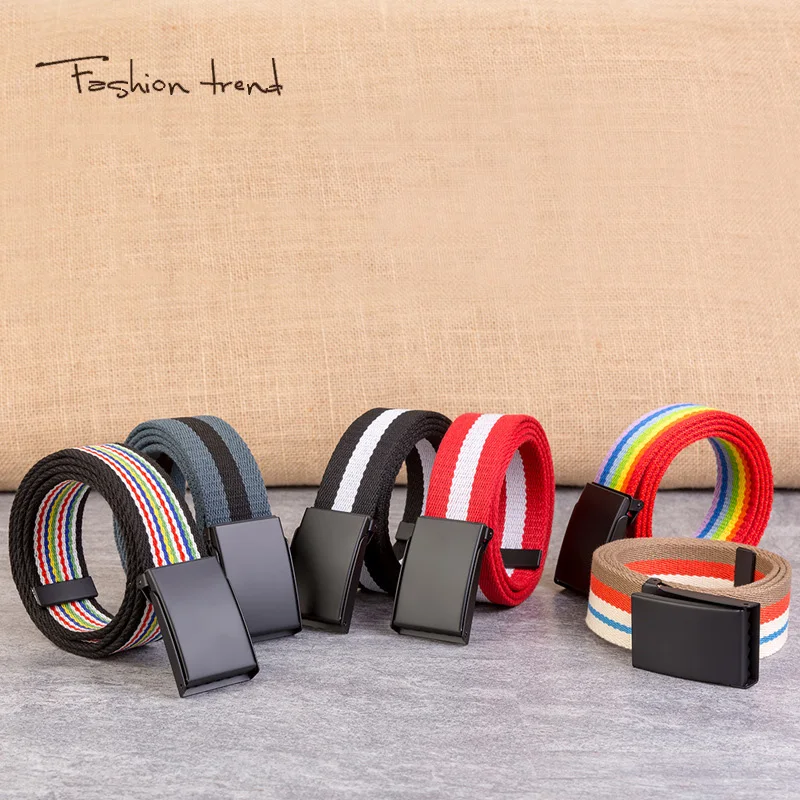 Модный новый холщовый ремень унисекс с Цветной полоской Холщовый автоматической
