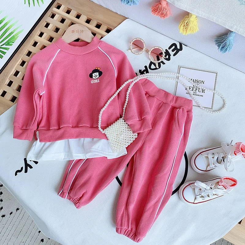

Girls Cute Cartoon Clothes Set Spring Autumn Kids Long Sleeve Sweater Sweatpants 2 Piece 3-7 Years Children Casual Sportswear