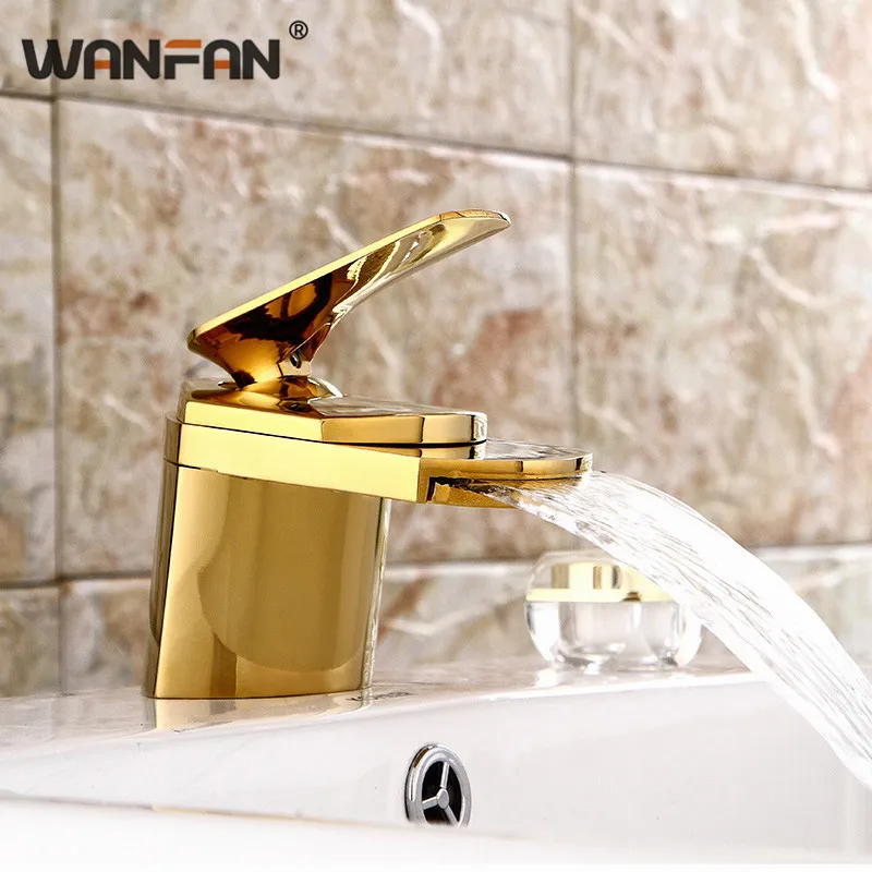 Ванная комната золото Смесители типа водопад на бортике смеситель кран Матовый