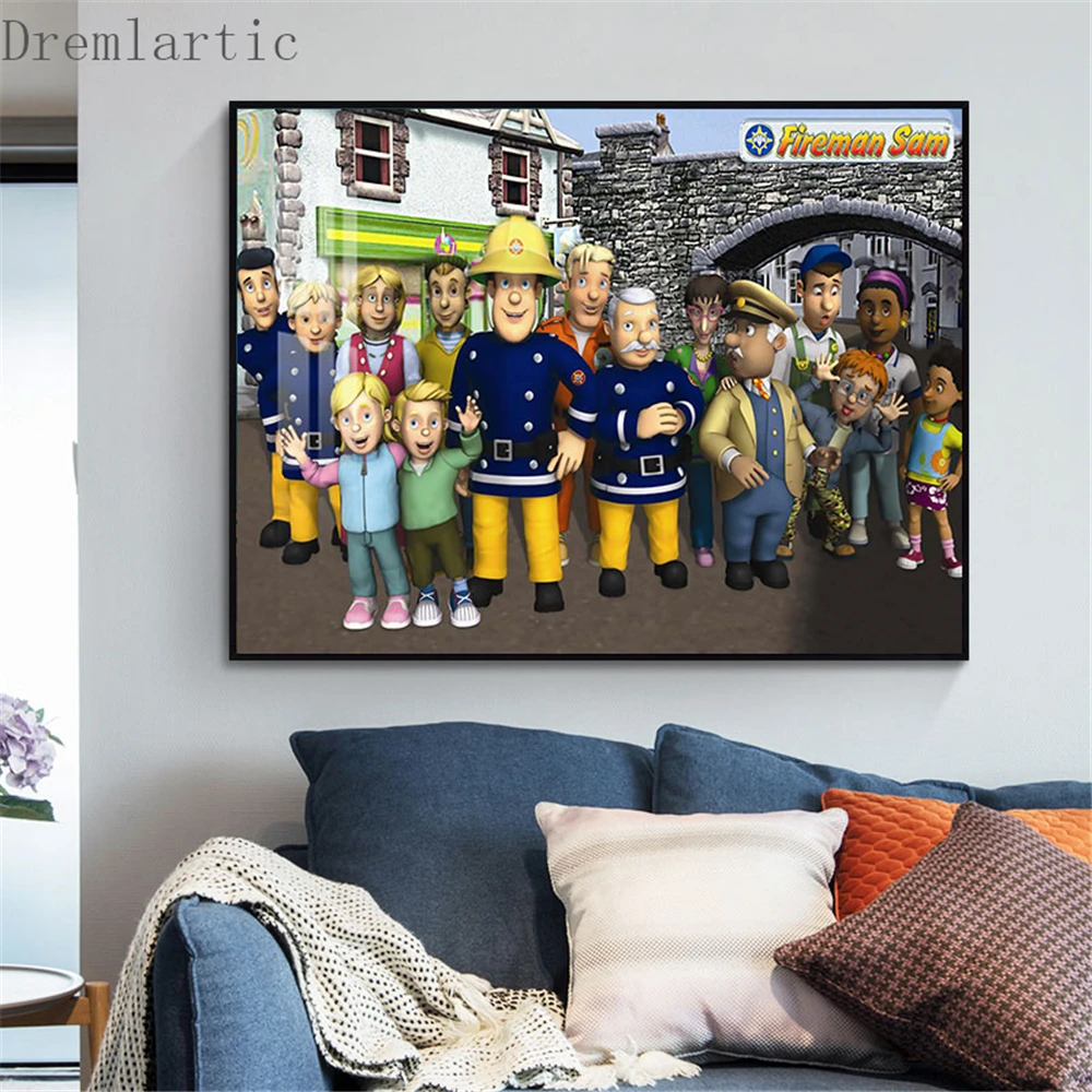 

Cartoon Fireman Canvas Poster Silk Fabric Modern Style Prints Party House Decor Room#20-1005-43-13