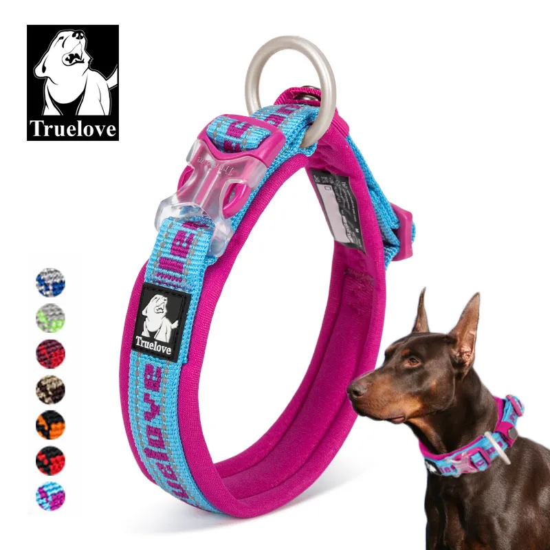 Truelove Embroider Neoprene Pet Dog Collar Nylon Adjustable Dog Collars For Big Small Dogs Running Reflective Chihuahua Bitpulls
