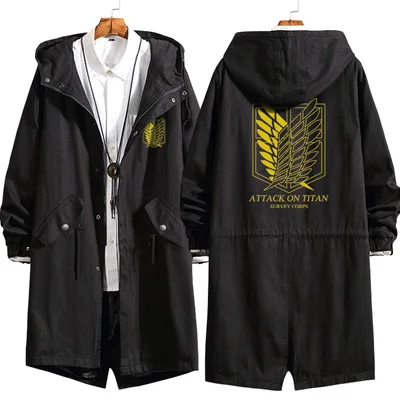 H Аниме Атака Титанов Eren Jaeger Косплей костюмы Levi · Ackerman Scout Regiment хлопок для женщин и мужчин тренчи с капюшоном комбинезоны пальто - Цвет: H