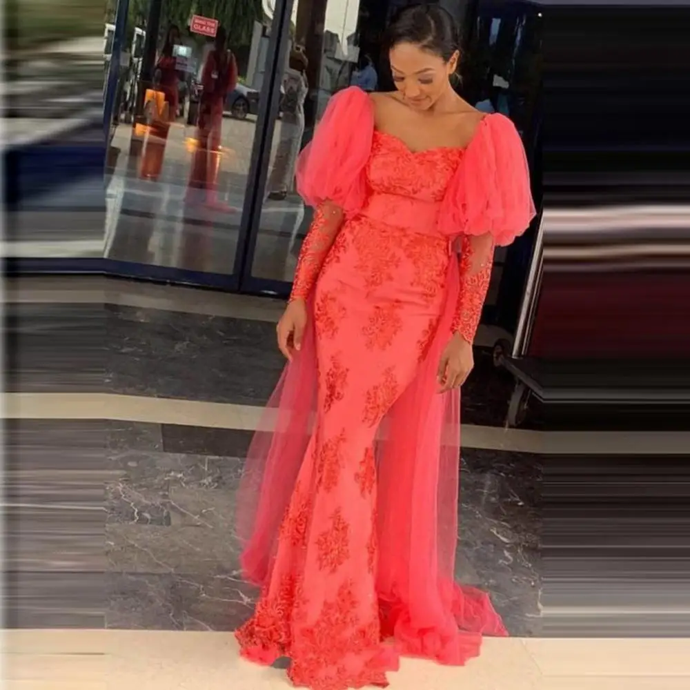 

Платье с рукавами-фонариками для официальной вечеринки, арабское платье Aso Ebi, мусульманское кружево