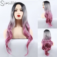 similler synthetic long wigs for women high temperature fiber black root wavy ombre hair cosplay wig 3 tones