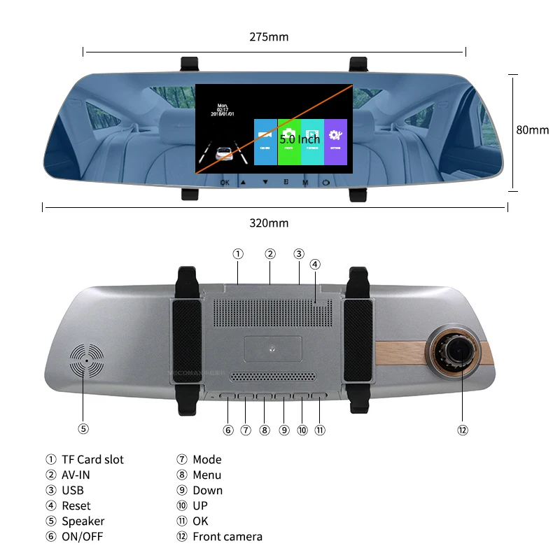 E-ACE A17 5 дюймов Автомобильный видеорегистратор с сенсорным экраном HD 1080P авто