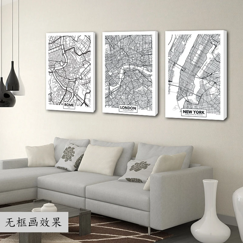 Карта городов мира Нью Йорк Токийский Париж настенная живопись холст печать