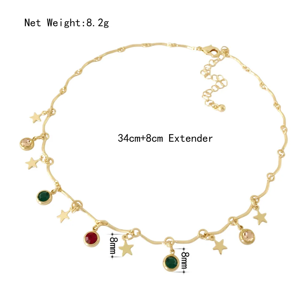 

2020 New Fashion Summer Boho Gold Color Linked Stick Chain with Colorful Acrylic Gold Color Star Charm Chocker Necklace