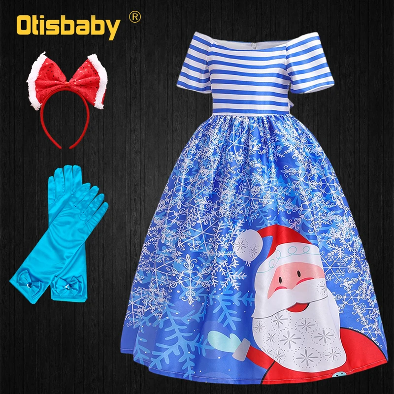 SD056 Blue Set Нарядное длинное рождественское платье для девочек, одежда для девочек, новогодние вечерние платья Феи Санта Клауса, элегантный Детский костюм - Цвет: SD056 Blue Set
