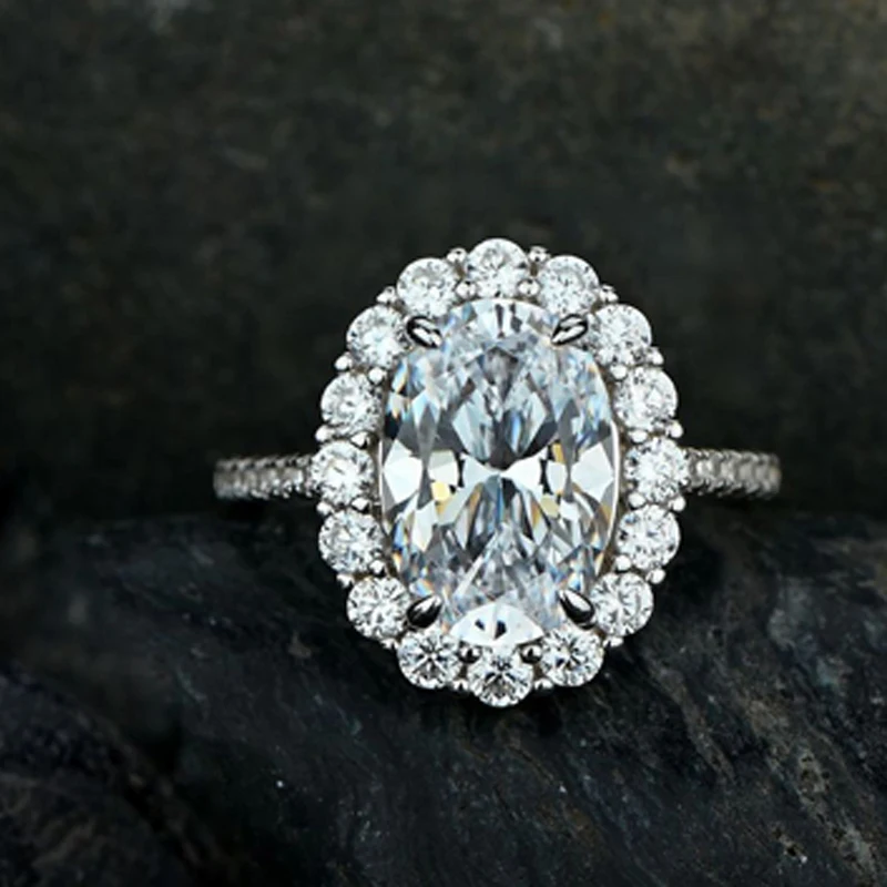 

925 Sterling Sparkling Oval Topaz High Carbon Diamond Wedding Rings For Women Engagement Party Fine Jewelry Wholesale