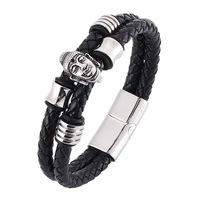 new woven leather bracelet men buddha head stainless steel magnetic clasp double layer braided bracelets jewelry gifts pd0338