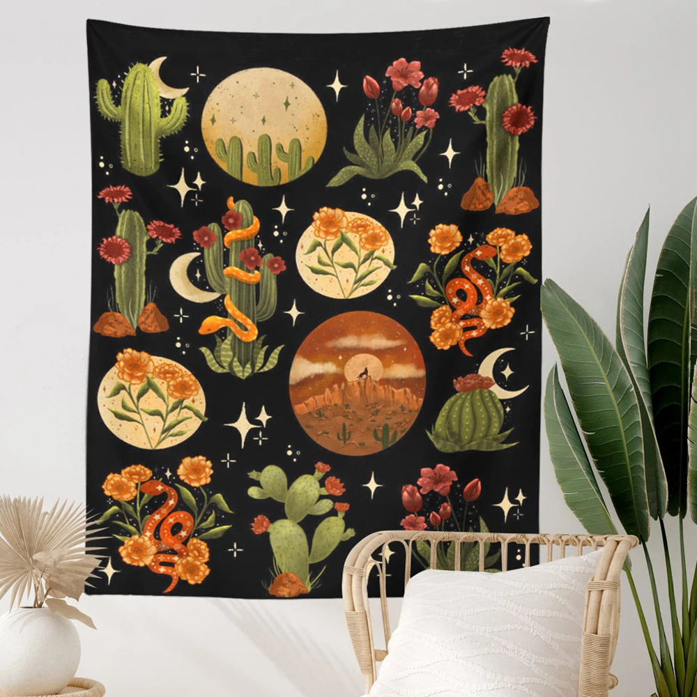 Botanical Cactus Tapestry Wall Hanging Moon Starry Mushroom Chart Hippie Bohemian Tapestries Psychedelic Witchcraft Home Decor | Дом и сад