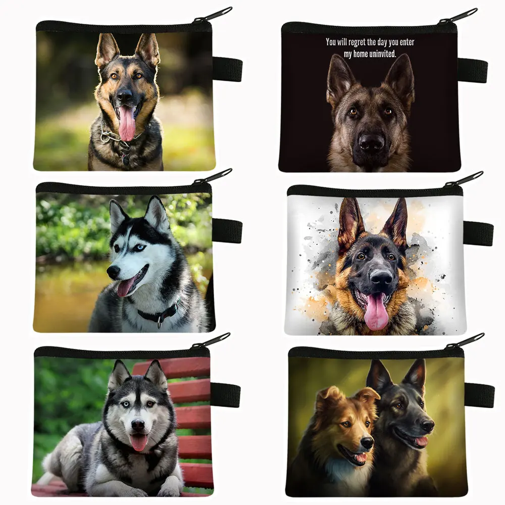 

German Shepherd / Husky Dog Print Coin Purse Women Wallet Girls Clutch Money Holder Bag Zipper Pouch Cute Coin Bags