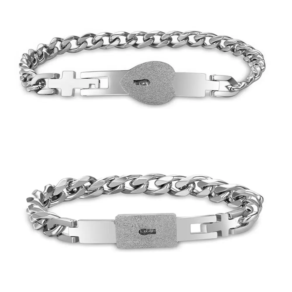 1 Pair Love Heart Couple Lover Bracelet Fashion Concentric Lock Key Titanium Steel Bracelets Women Men Jewelry Gift | Украшения и
