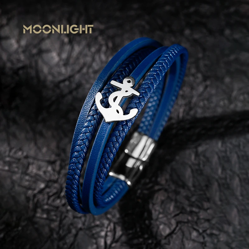 

Multi-layer Leather Anchor Shape Accessories Men's Bracelet Stainless Steel Leather Bracelet for Birthday Commemorative Gifts
