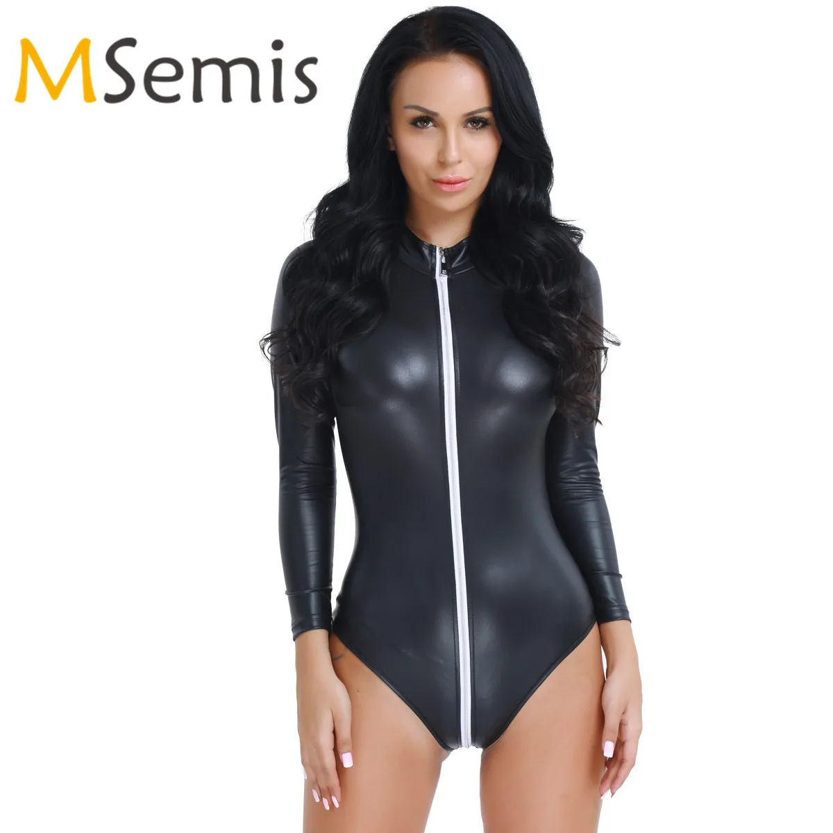Женский костюм кошка купальник нижнее белье кожаный комбинезон на молнии с